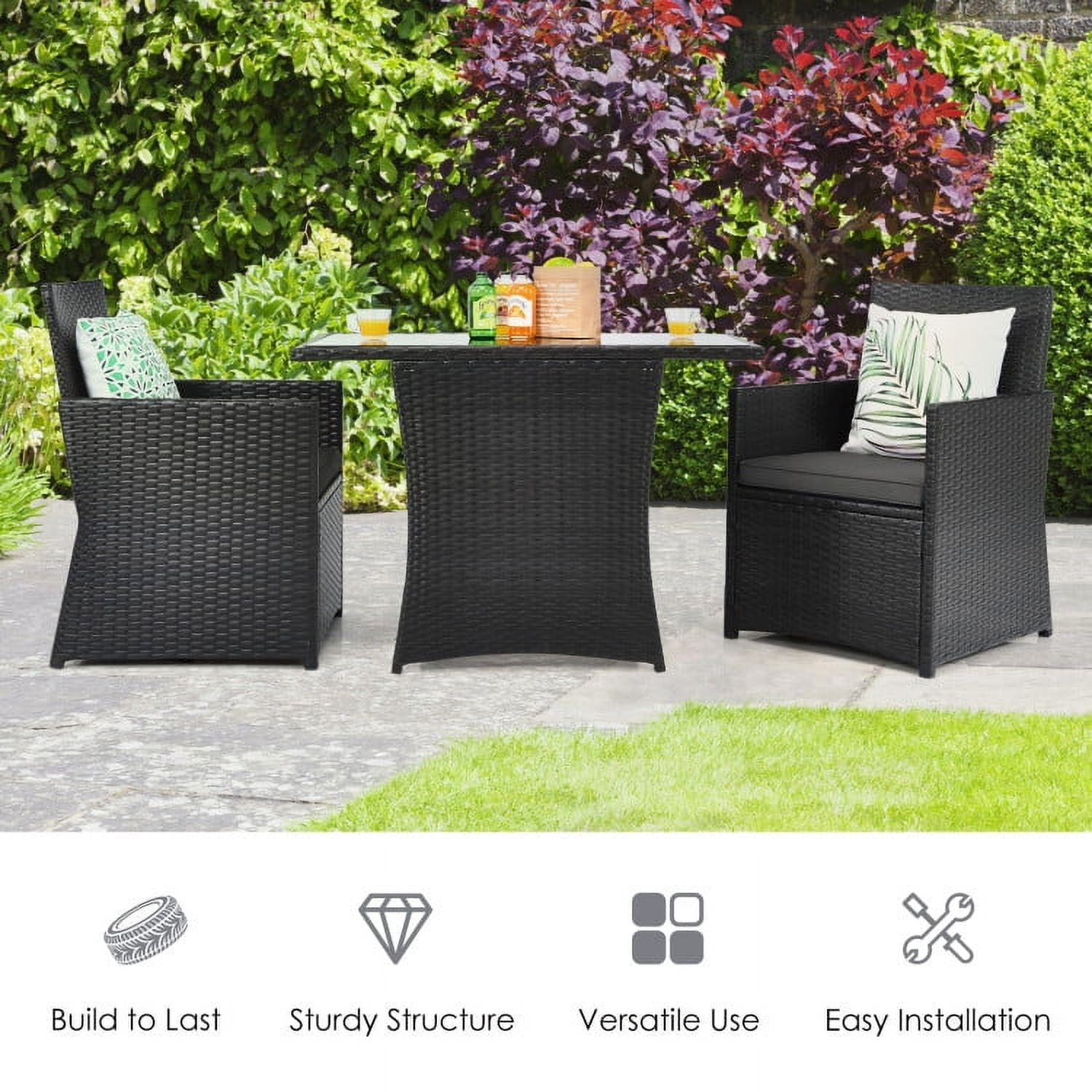 Aimee Lii 3 Pieces Wicker Patio Furniture Set with Cushion and Sofa Armrest, Small Patio Set, Gray Aimee Lii 3 Pieces Wicker Patio Furniture Set with Cushion and Sofa Armrest, Small Patio Set, Gray