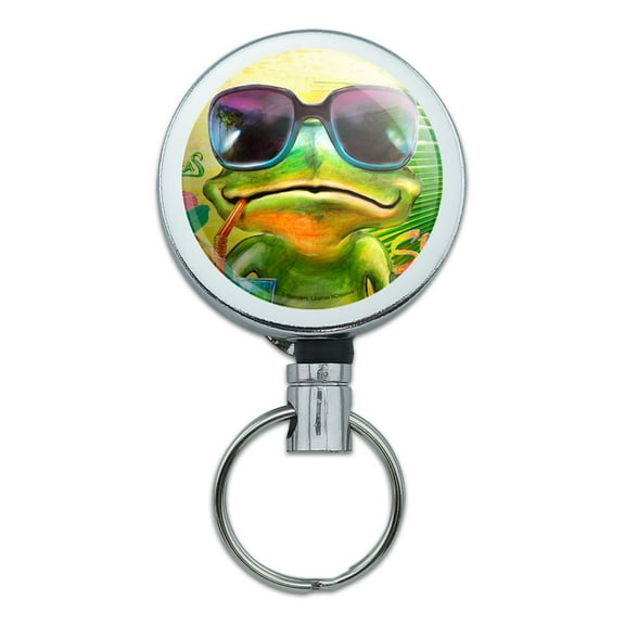 Summertime Vacation Frog Heavy Duty Metal Retractable Reel ID Badge Key Card Tag Holder with Belt Clip