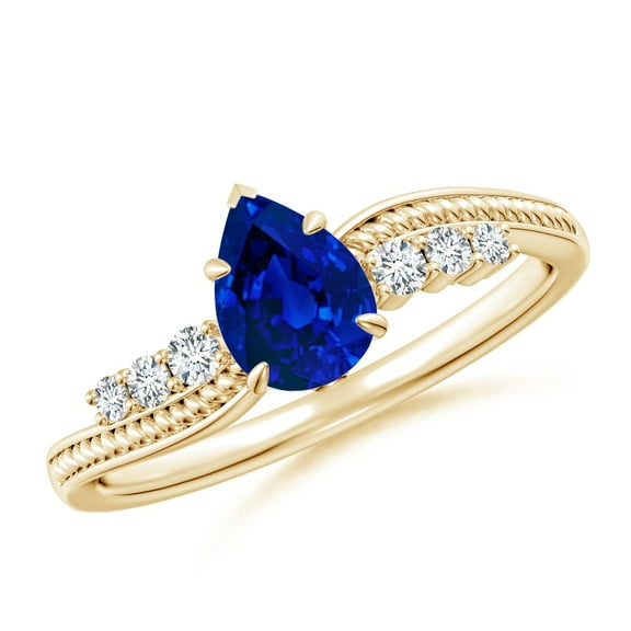 ANGARA Lab Grown Pear Blue Sapphire Bypass Shank Engagement Ring for Women in 14K Yellow Gold (Size-7x5mm) | September Birthstone, Anniversary, Jewelry Gift for Women | Lab-Grown Blue Sapphire Ring
