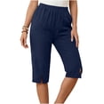 thumbnail image 6 of Women's Plus Size Drawstring Capris with Pockets Loose Fit Casual Solid Color Cropped Pants,Navy_S, 6 of 10
