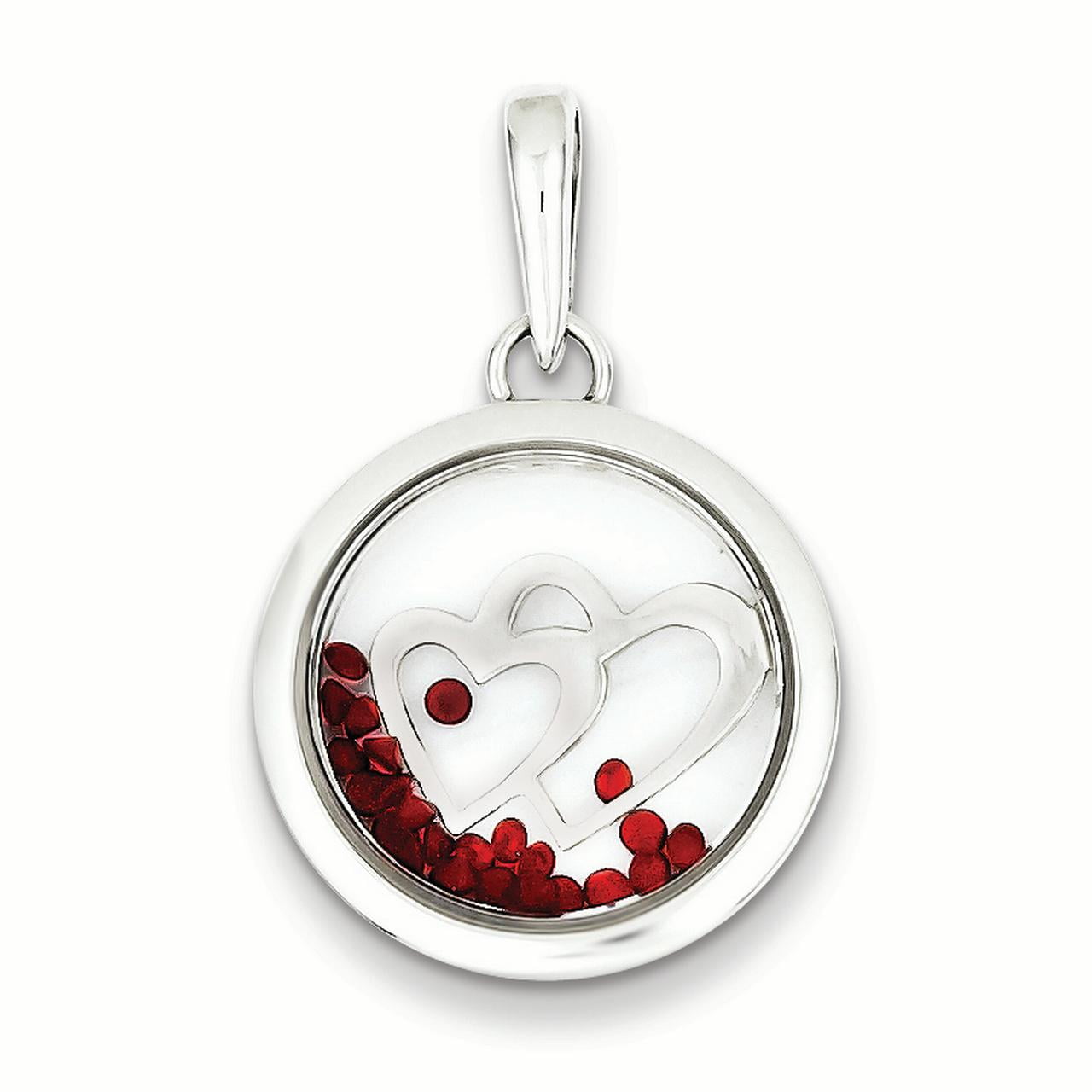 Sterling Silver Rhodium-plated Hearts /& Floating Glass Beads Pendant