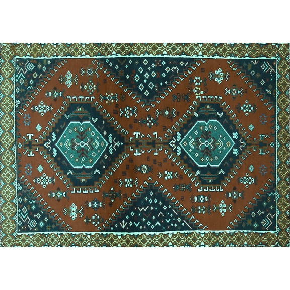 Ahgly Company Indoor Rectangle Persian Turquoise Blue Traditional Area Rugs, 5' x 7'