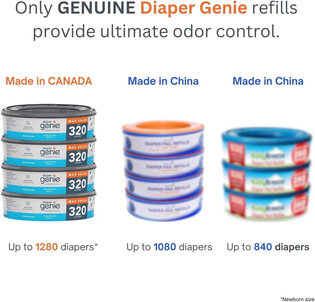 Essentials Round Refill Pack of 4 | Holds Up to 1280 Newborn Diapers | Features Unscented Continuous Film | Compatible with Complete and Expressions Pails