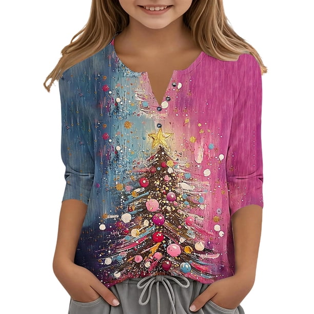 Blusas informales con cuello en V y mangas 3/4 para niños y niñas de 3 a 14 años