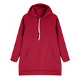 thumbnail image 6 of Women's Longline Hooded Sweatshirt, Side Slit Detail with Pockets, Oversized Casual Pullover for Layered Looks and Comfortable Daily Wear-Red, 6 of 7