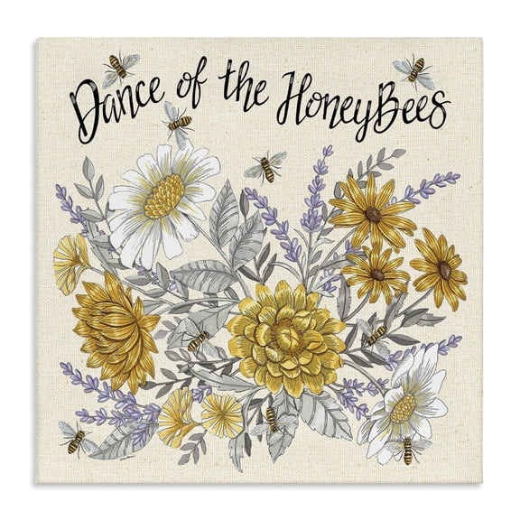 Stupell Industries Dance of Honeybees Plants & Flowers Painting Wrapped Canvas Art Print Wall Art, 17 x 17