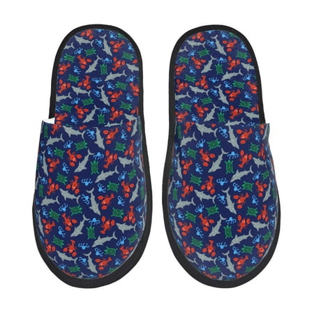 Balery Deep Down In The Ocean Slient Indoor Furry Fleece Comfort House Shoes Soft Non-Slip Home Shoes Cotton slippers House Slippers-- Large