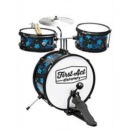 First Act Drum Set with Seat 14" Black w/Blue Stars