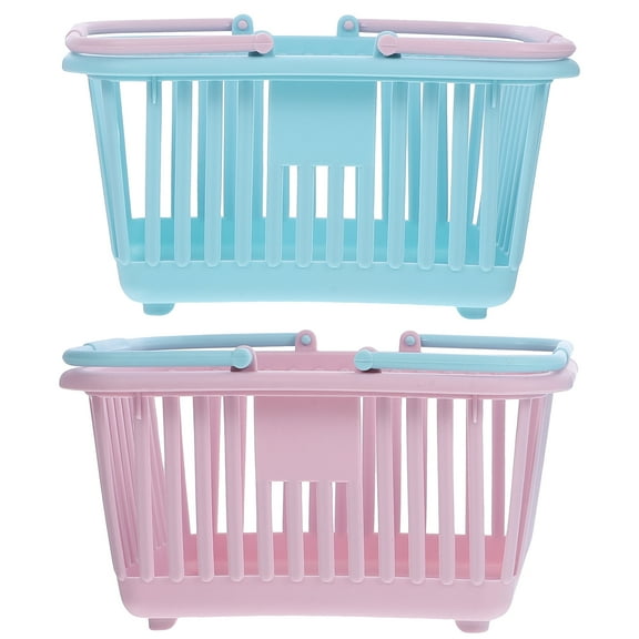 2Pcs Kids Supermarket Shopping Toy Baskets Handheld Storage Bins for Pretend Play and Sundries Organization