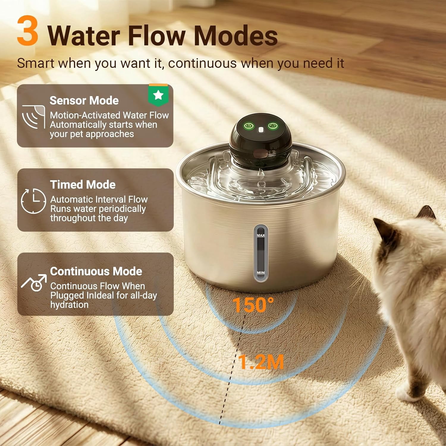 Stainless Steel Cat Water Fountain, 4L/135oz Large Capacity Automatic Pet Water Fountain for Cats & Small Dogs, Quiet USB Powered Pet Water Dispenser with 4 Filters & 4 Sponges
