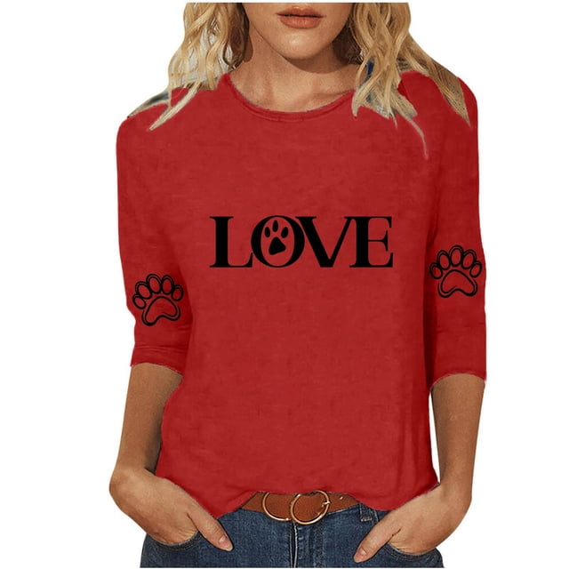 COM1950s Blouses pour Femmes, Blouses pour Femmes Mode, Mode T-Shirt Décontracté Imprimé Col Rond Manches 3/4, Hauts pour Femmes, Hauts Décontractés pour Femmes