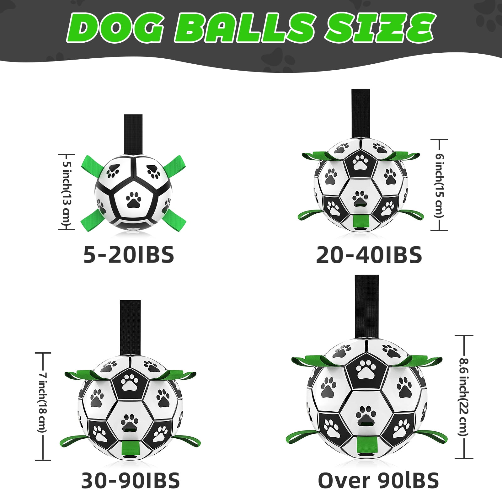 QDAN Durable Dog Toys Soccer Ball with Nylon Straps Hand Pump for Puppies Medium Large Dogs, 7-inch