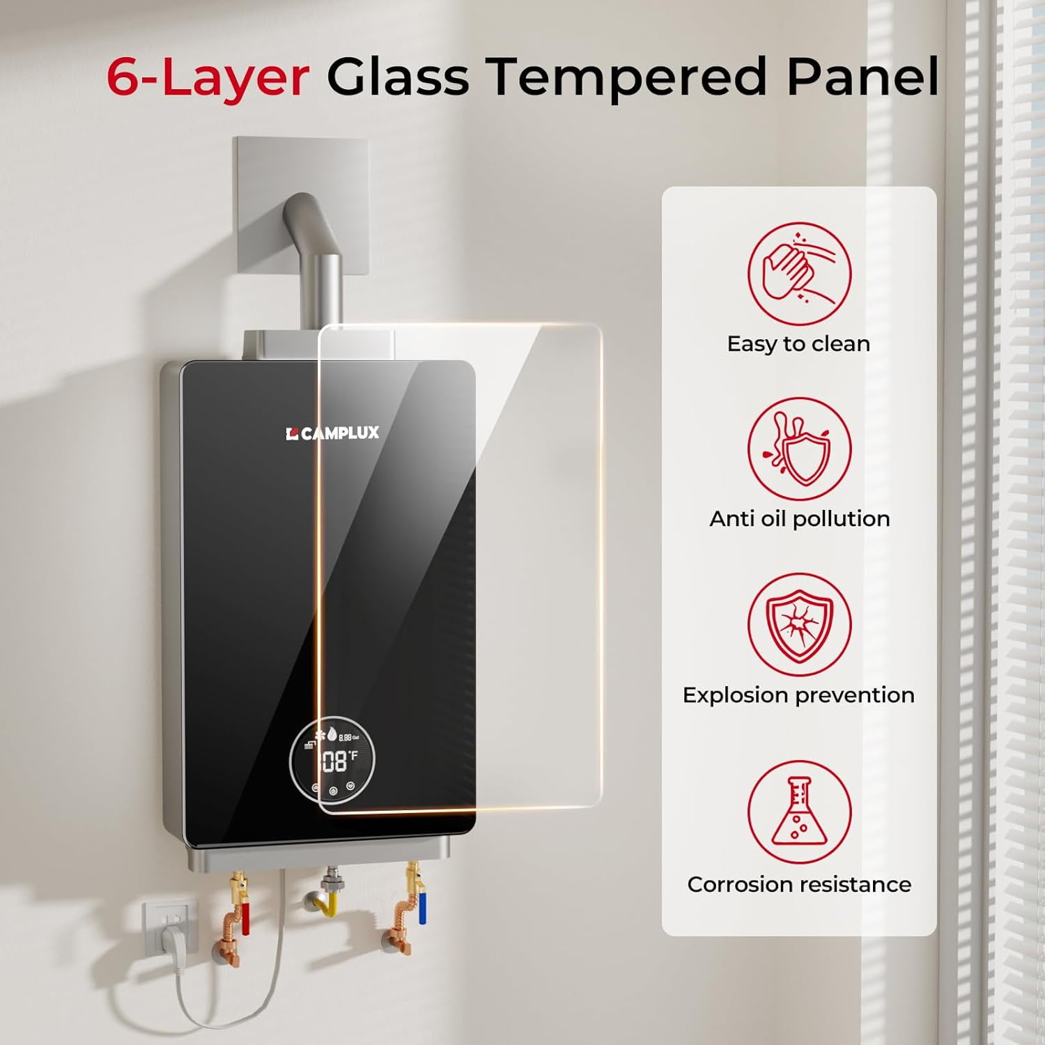 CAMPLUX 3.18 GPM 82,000 BTU Natural Gas Indoor Tankless Water Heater with Vent Pipe