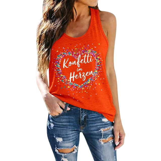 Gpoecd Camisoles Grande Taille pour Femmes Camisole Mode pour Carnaval Fête Tenue Décontractée Confortable Extensible Sans Manches Camisoles pour Femmes Orange,P