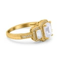 thumbnail image 2 of Yellow Tone, Simulated Cubic Zirconia Size-8 Three Stone Emerald Cut Halo Art Deco Engagement Ring 925 Sterling Silver, 2 of 7