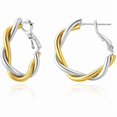 thumbnail image 1 of Chenchen Hypoallergenic Gold and Silver Hoop Earrings for Women, Lightweight Twisted Designed, Mixed Metal with 925 Sterling Silver Post, 1 of 1