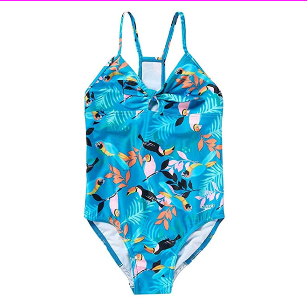 Speedo Girls Thin Strap One Piece Swimsuit ,Blue/Capri Breeze,Size S(7/ ...