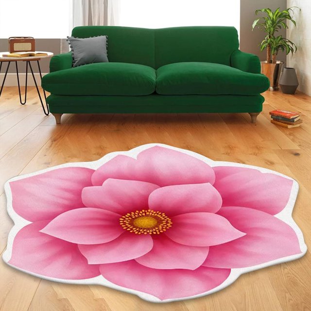Floral Area Rugs Peony Flower Shape Area Rugs Non-Slip Rugs Floral Shaggy Carpet Bath Mat for Bedroom Living Room and Sofa, Pink, 2'x2'
