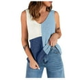 thumbnail image 1 of Pompotops Mode Femme Décontracté Col en V Patchwork Blouse Sans Manches T-Shirt Hauts d'Été, 1 of 6