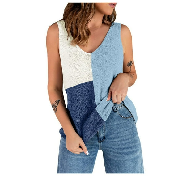OAVQHLG3B Tank Top for Women Plus Size Tops for Women Summer Casual Woman Causal V-Ncek Patchwork Blouse Sleeveless T-Shirt Summer Tops