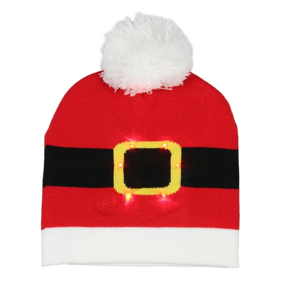 Festive Jolly Old Santa Adult Novelty Light Up Knit Beanie Pom Pom Winter Hat Cold Weather Cap OSFM Winter