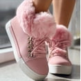 thumbnail image 1 of Womens Fur Boots Trendy Snow Booties Retro Fall Winter Solid Leather Plush Warm Flat Comfortable Lace Up Boots, 1 of 5