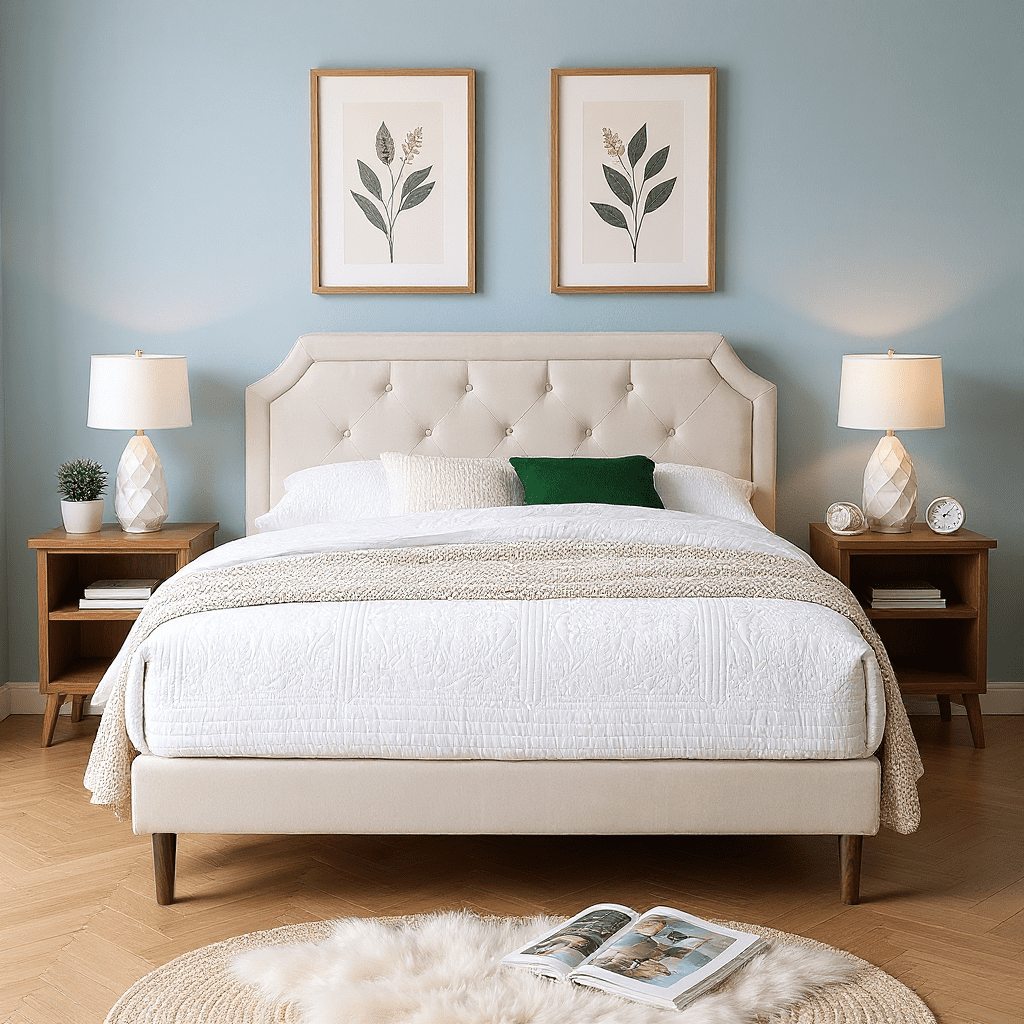 Gewnee QUEEN Size Bed Frame with Adjustable Headboard,Upholstered Headboard Platform Bed,No Box Spring Needed,Modern Bedroom Furniture - Beige