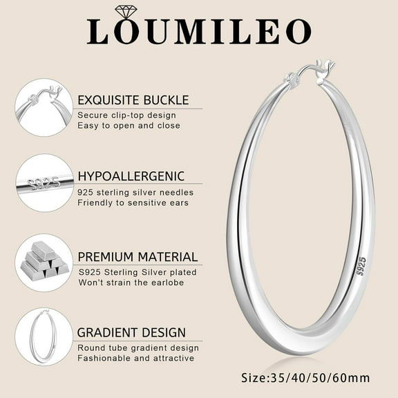 925 Sterling Silver Hoop Earrings Large Silver Hoop Earrings For Women Hypoallergenic Big Silver Hoop Earrings Lightweight Silver Hoops Earrings For Women (35/40/50Mm)[Z3570]