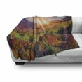 thumbnail image 3 of Nature Soft Flannel Fleece Throw Blanket, Pastoral Autumn Morning in Mountain Village Fall Tree Surreal Rural Print, Cozy Plush for Indoor and Outdoor Use, 60" x 80", Red Purple Green, by Ambesonne, 3 of 6