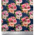 thumbnail image 1 of Soimoi Blue Cotton Jersey Fabric Stripe & Ranunculus Floral Print Fabric by The Yard 64 Inch Wide, 1 of 3
