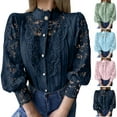 thumbnail image 1 of Ropa para mujer,Camisa de encaje para mujer, elegante blusa de cuello redondo, manga larga abotonada, mezcla de poliéster, ropa informal, sopatenor, 1 of 9