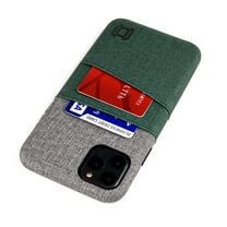 Dockem iPhone 11 Pro Max Luxe M2 Wallet Case; Built-in Metal Plate, 2 Card Holder Slots, Green/Grey