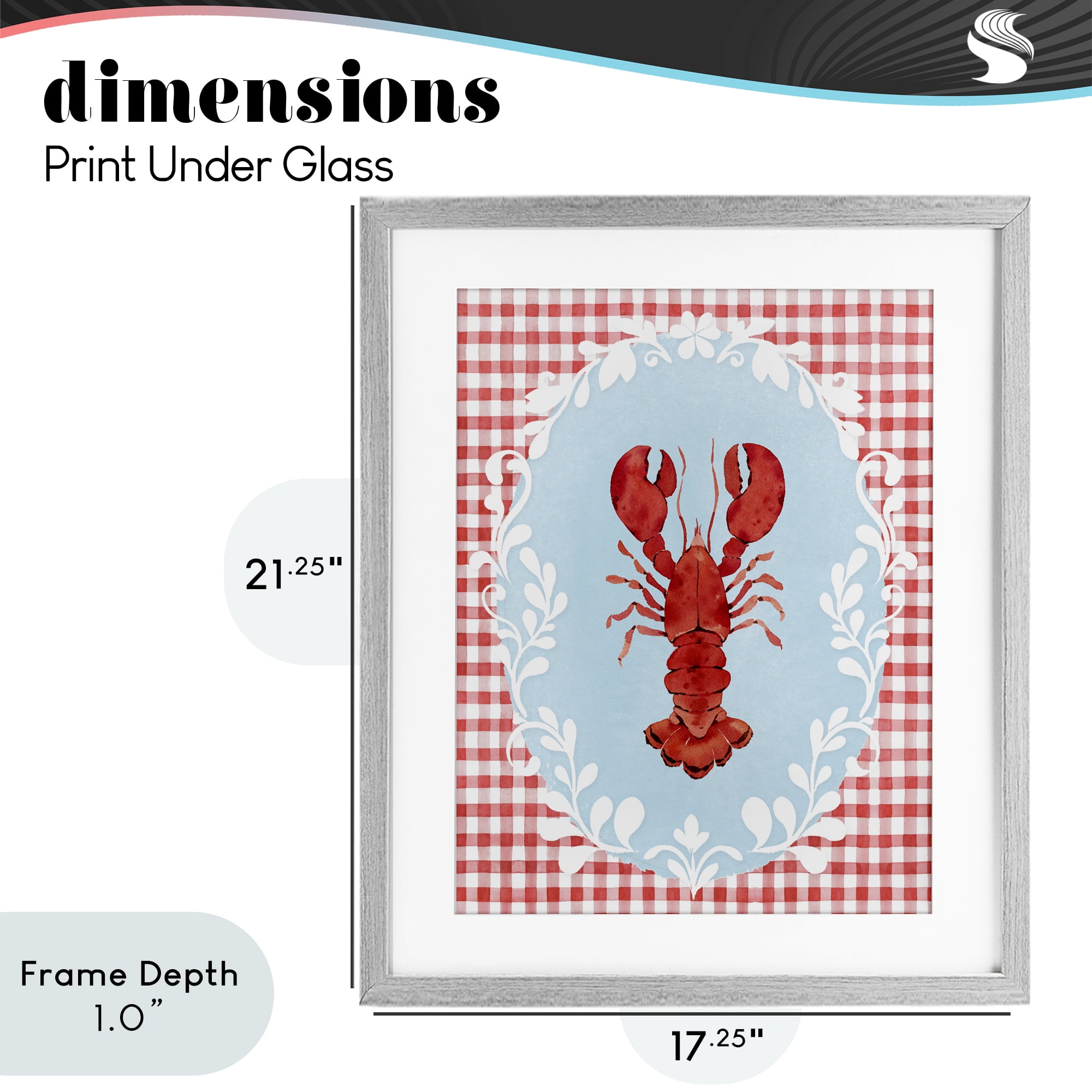 Stupell Industries Lobster with Red Plaid Gray Framed Print Under Glass, design by Heather Lee Chan