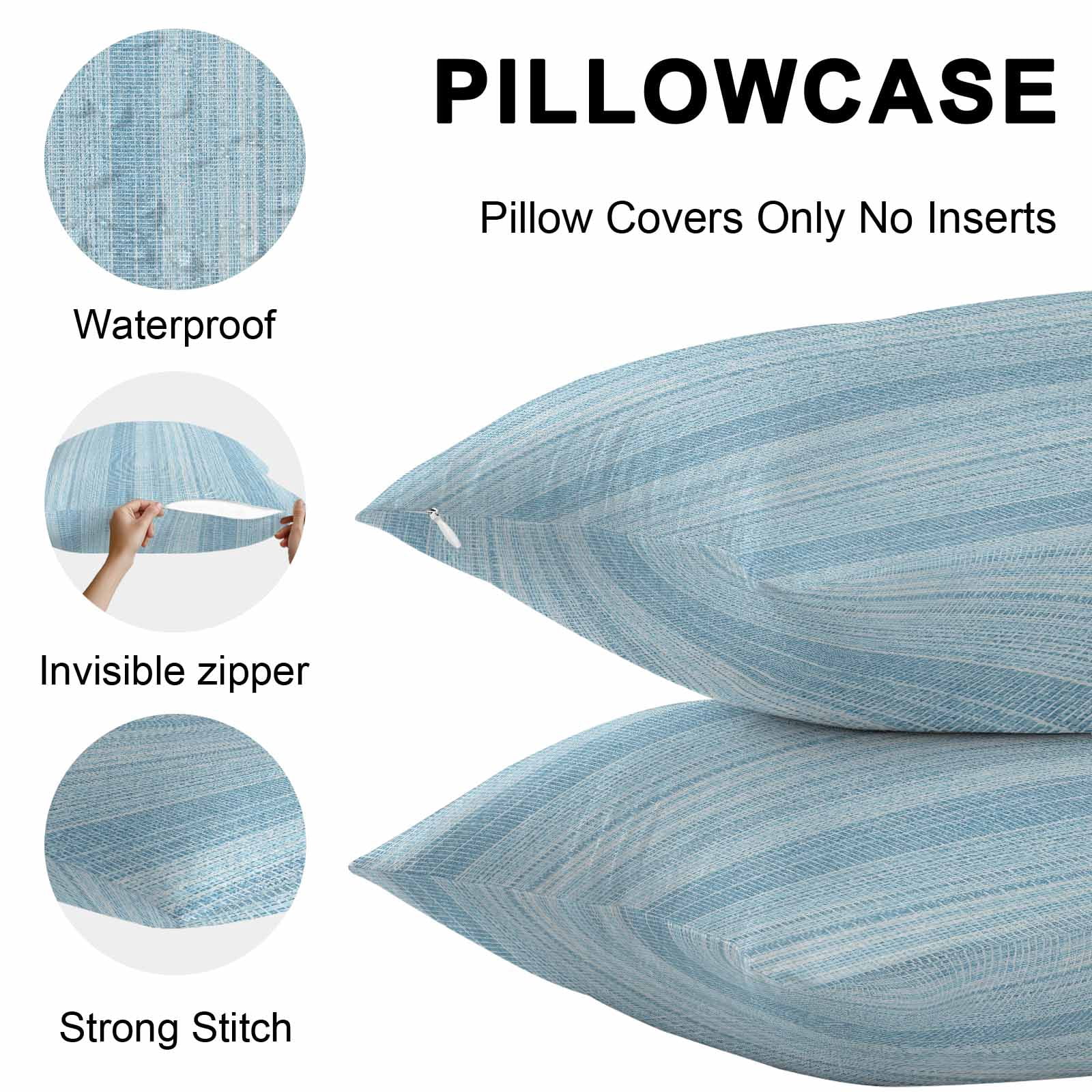 Outdoor Waterproof Throw Pillow Covers Set of 2 Blue Vertical Stripes Decorative Pillowcases Lumbar Outdoor Pillows Cushion Case 20x12 Inch Modern Abstract Lines Patio Pillows for Couch Sofa Bed