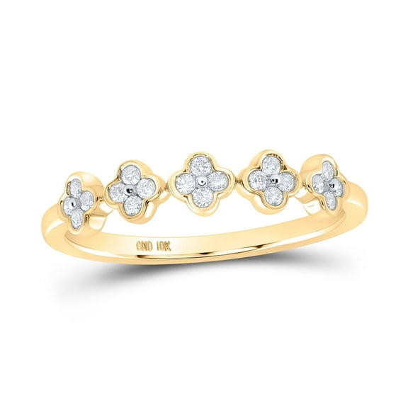 10K YELLOW GOLD ROUND DIAMOND CLOVER STACKABLE BAND RING 1/6 CTTW