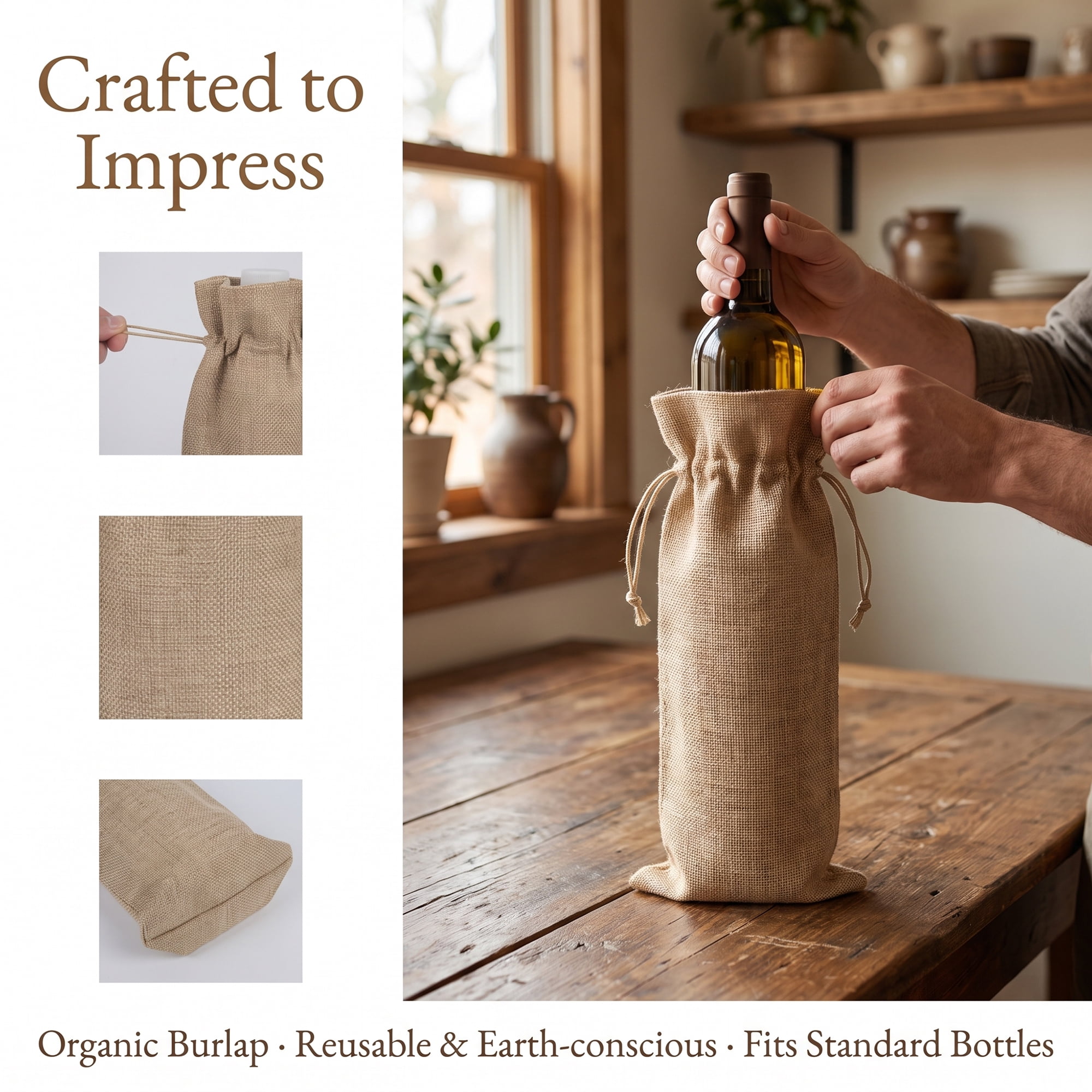 Unique Bargains Elegant Single Wine Bottle Gift Bags with Handles Flax 5.9" x 13.8"