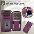 thumbnail image 2 of YEYKX Wallet Case for iPhone 14 Pro Max 6.7inch with Wrist/Shoulder Strap, 9 Card Slots Zipper Purse Luxury Leather Stand Checkered Cell Phone Cover,Deep Purple,For iPhone 14 Pro Max, 2 of 10