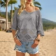 thumbnail image 2 of Crochet Lattice Tops For Women Cute Basic Tops For Women Wrinkle Free Travel Clothes For Women Beach Vacation Tshirts Crochet Shirts For Women Knitted Tops For Women Summer Womens Tops, 2 of 5