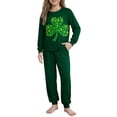 thumbnail image 2 of Conjuntos de blusa y camisa de manga larga con cuello redondo. Conjunto de camisa y pantalón de manga larga con estampado del Día de San Patricio para niños y niñas. Top y pantalón para niña., 2 of 9
