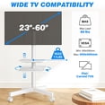 thumbnail image 3 of RTVR Modern Rolling TV Stand on Wheels with Shelf for 23 to 55 60 inch Flat Screens, Mobile TV Cart Stand, White, 3 of 9