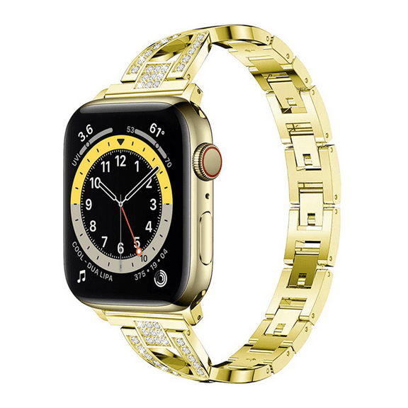 Compatible with Apple Watch Band Bling Diamond Rhinestone Replacement Metal Strap --- Gold( 42/44/45mm)