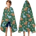 thumbnail image 3 of Green Highland Cow Dinosaur Pattern Hooded Bath Towel，60"x35" for Ages 3 To 12 Kids, Quick Dry Lightweight Soft Microfiber Hood Beach Towel Cover Up for Kids, 3 of 7