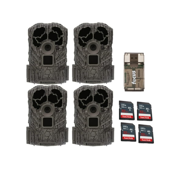 Stealth Cam Browtine 16MP Trail Camera with 32GB Memory Card and Card Reader (4-Pack)