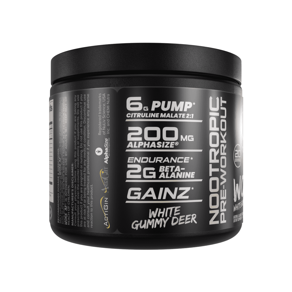 Bucked Up Woke AF Pre-Workout Powder, Increased Energy, White Gummy Deer, 333 mg Caffeine, 20 Servings