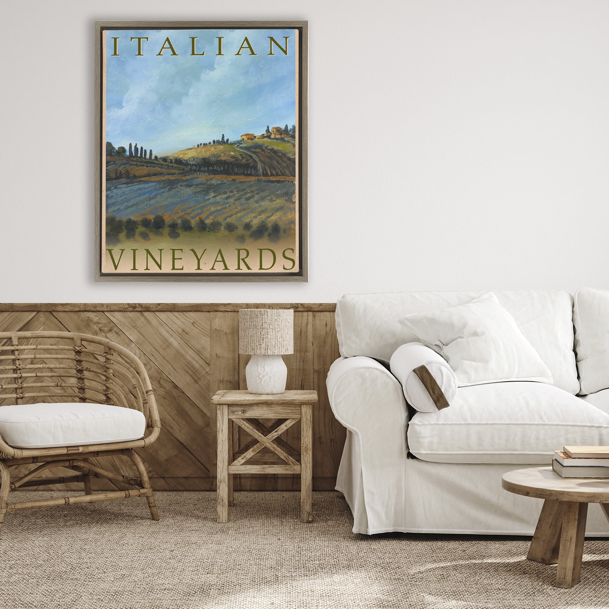 Stupell Industries Italian Vineyards Vintage Poster Brown Framed Floater Canvas Wall Art, design by Kingsley