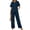 Navy Blue, variant on Womens V Neck Two Piece Set Short Sleeve Top and Casual Long Pants Fashion Slimming Outfit Khaki L