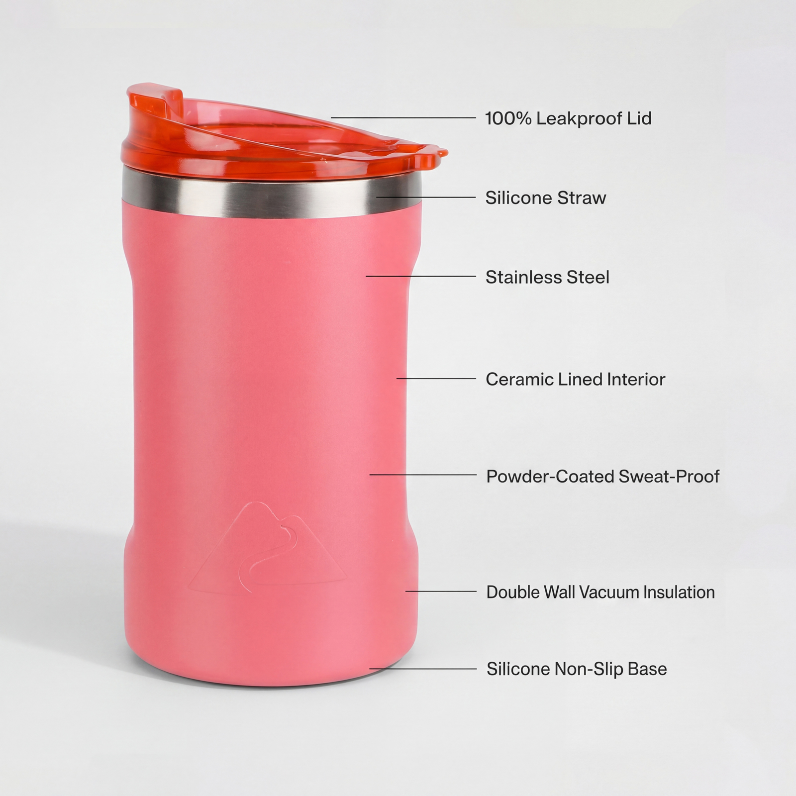 Vaso de acero inoxidable de 16 oz con revestimiento cerámico y tapa 2 en 1, coral 6