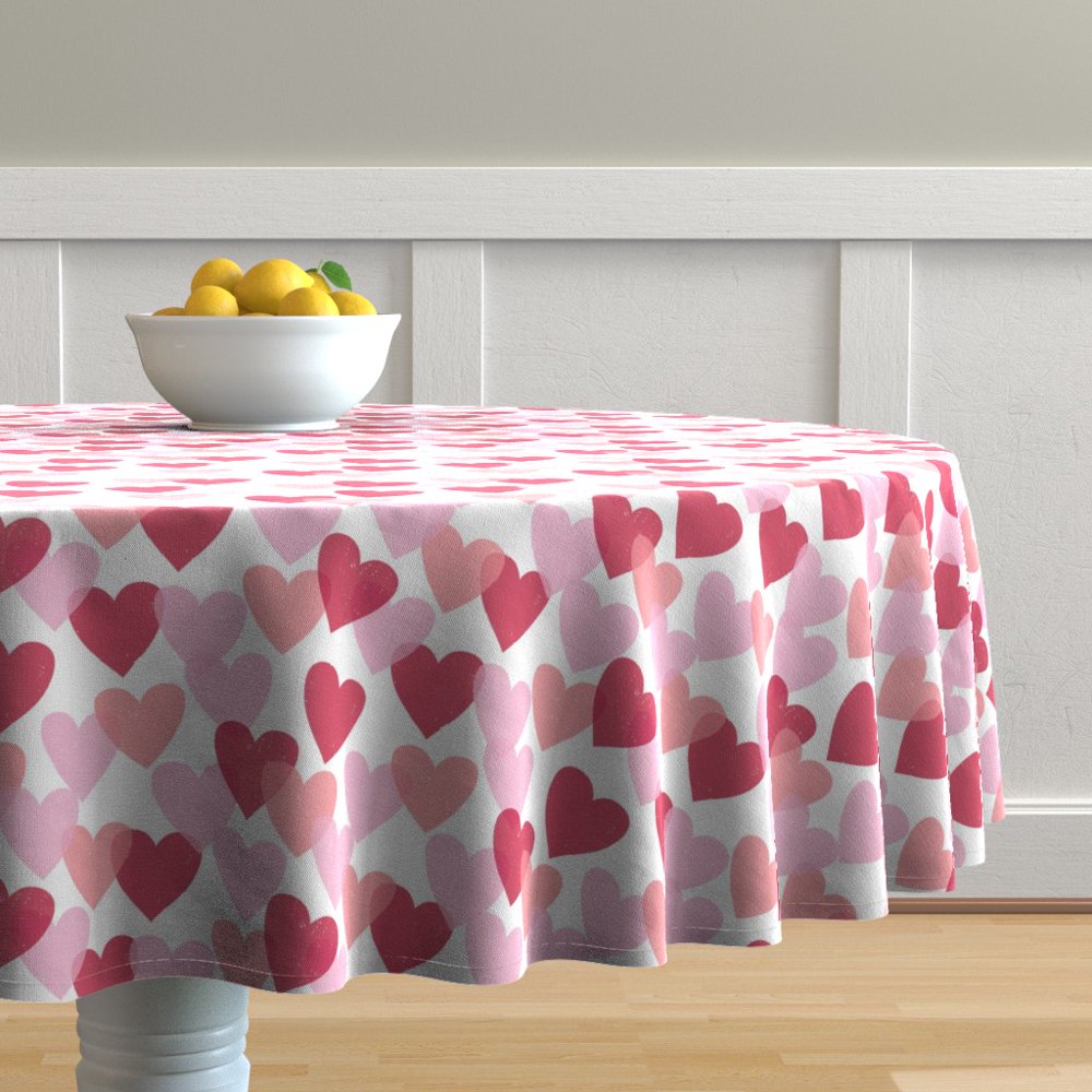 Round Tablecloth Red And Pink Hearts Valentine' Day Valentines Cotton