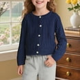 thumbnail image 2 of LYHaoo Girls' Cardigan Sweater Long Sleeve Button Down Knit Sweater School Uniform Outerwear 11-12 Years(Blue), 2 of 4