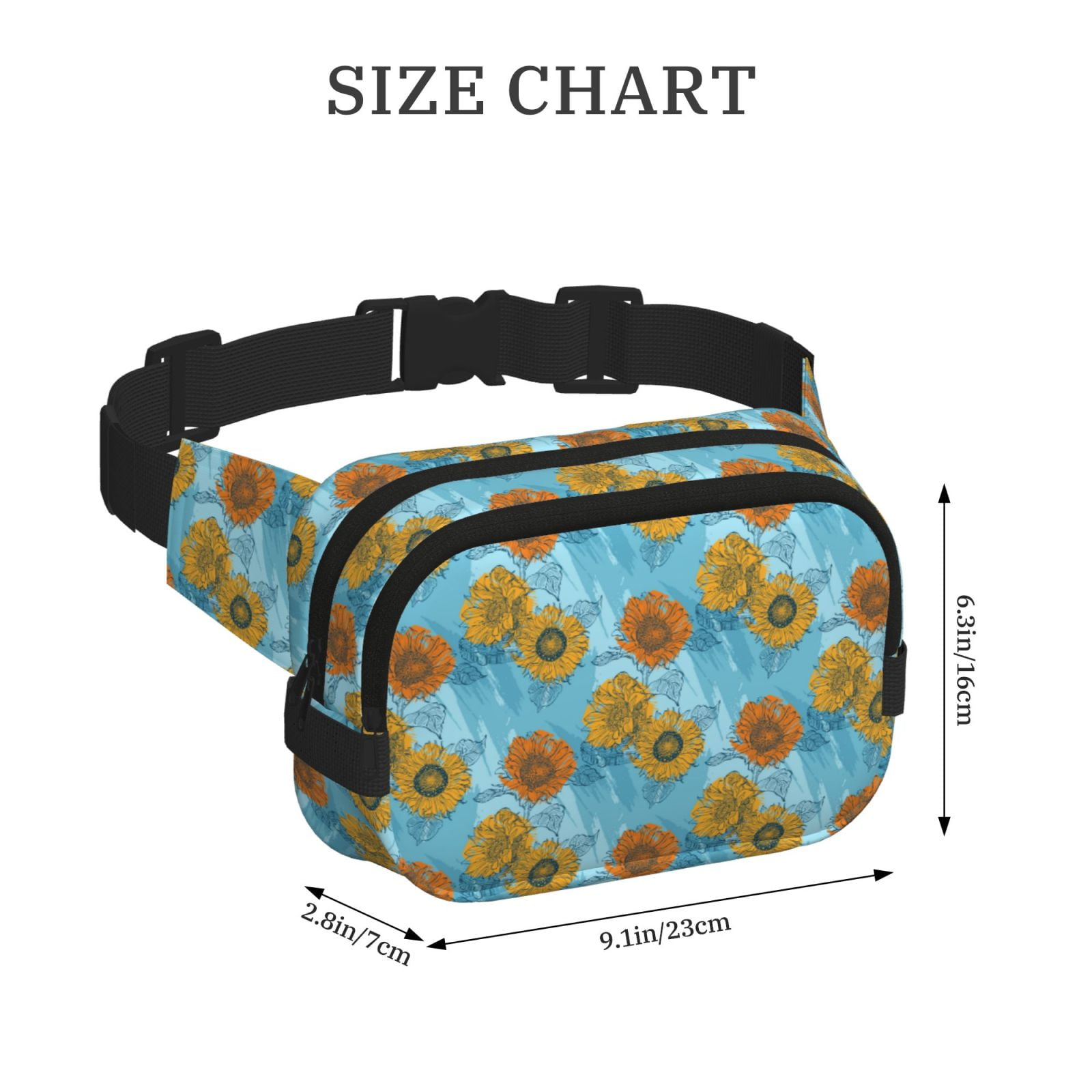 Picia Sunflowers Print Square Double-Layer Waist Bag Mini Adjustable Waist Belt Bag Exercise Running Travel Hiking